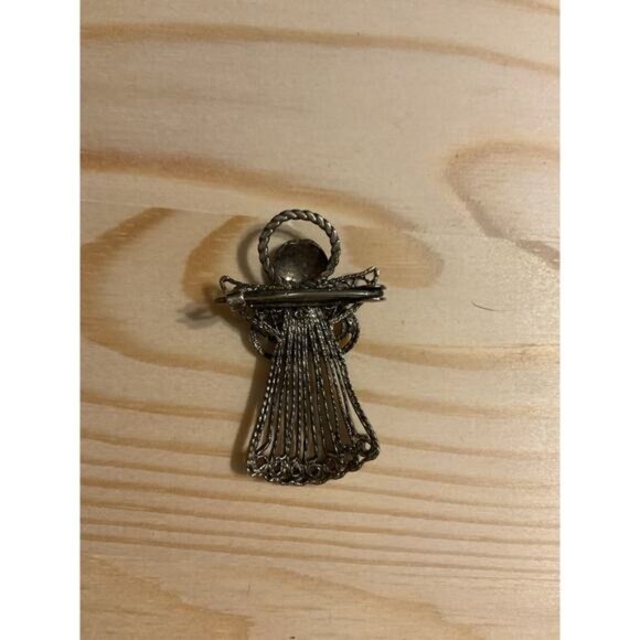 Vintage Filigree Guardian Angel Holding Clear Rhinestone - Picture 2 of 4